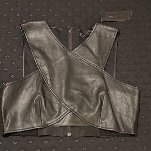 BCBGMaxAzria Black Faux Leather Top